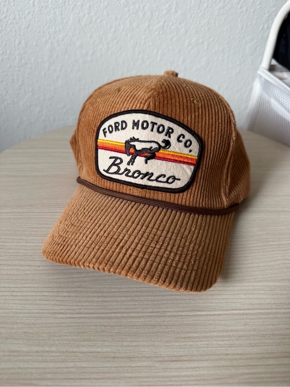 Ford Corduroy Bronco Patch Hat - Brown with Red & Yellow Accents